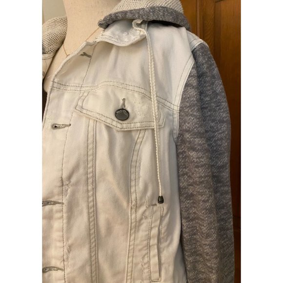 Free People Distressed Denim Jacket Women Small French Terry Removeable Hoodie - Picture 3 of 16